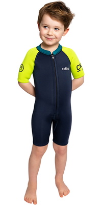 2026 C-Skins Nuwave C-Kid Front Zip Shorty Wetsuit C-NBA32SH - Bluestone / Lime